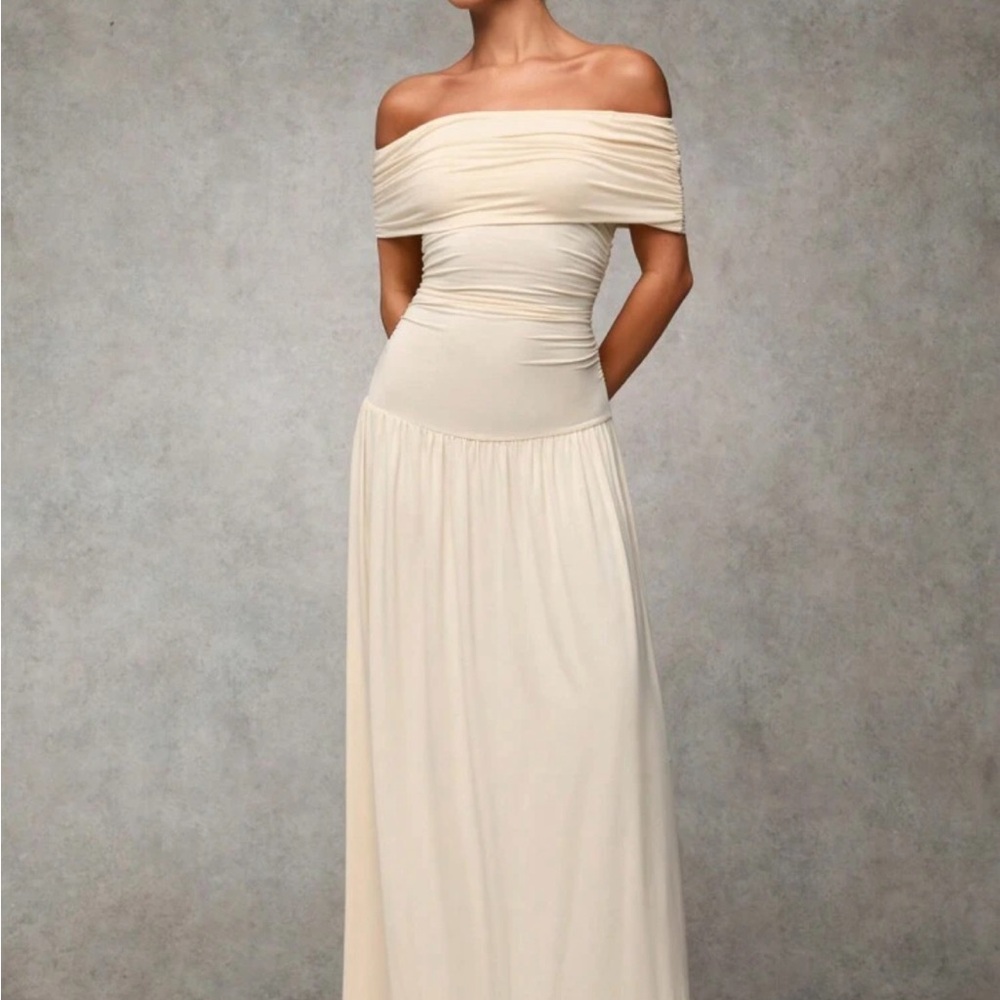 SHEIN Elegant Cream Off-Shoulder Dress